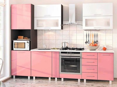 Кухня прямая Розовый глянец