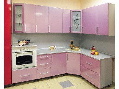 Кухня угловая Люкс розовый металлик