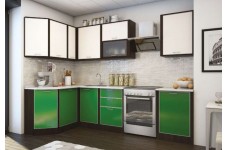 Кухня угловая-1 ваниль/зеленый/венге